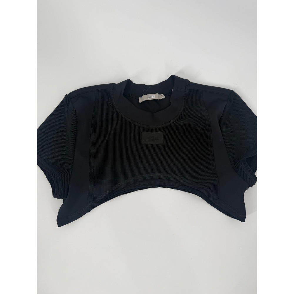 Kith Womens Ribbed Mock Neck Curved‎ Hem Crop Top Black KHW030342 Size L